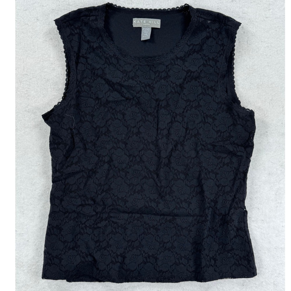 Kate Hill Petite Black Floral Lace Sleeveless Shell Top PM